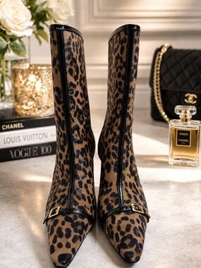 Steve Madden Leopard Print Pointed Toe Ankle Boots - Brown/Black